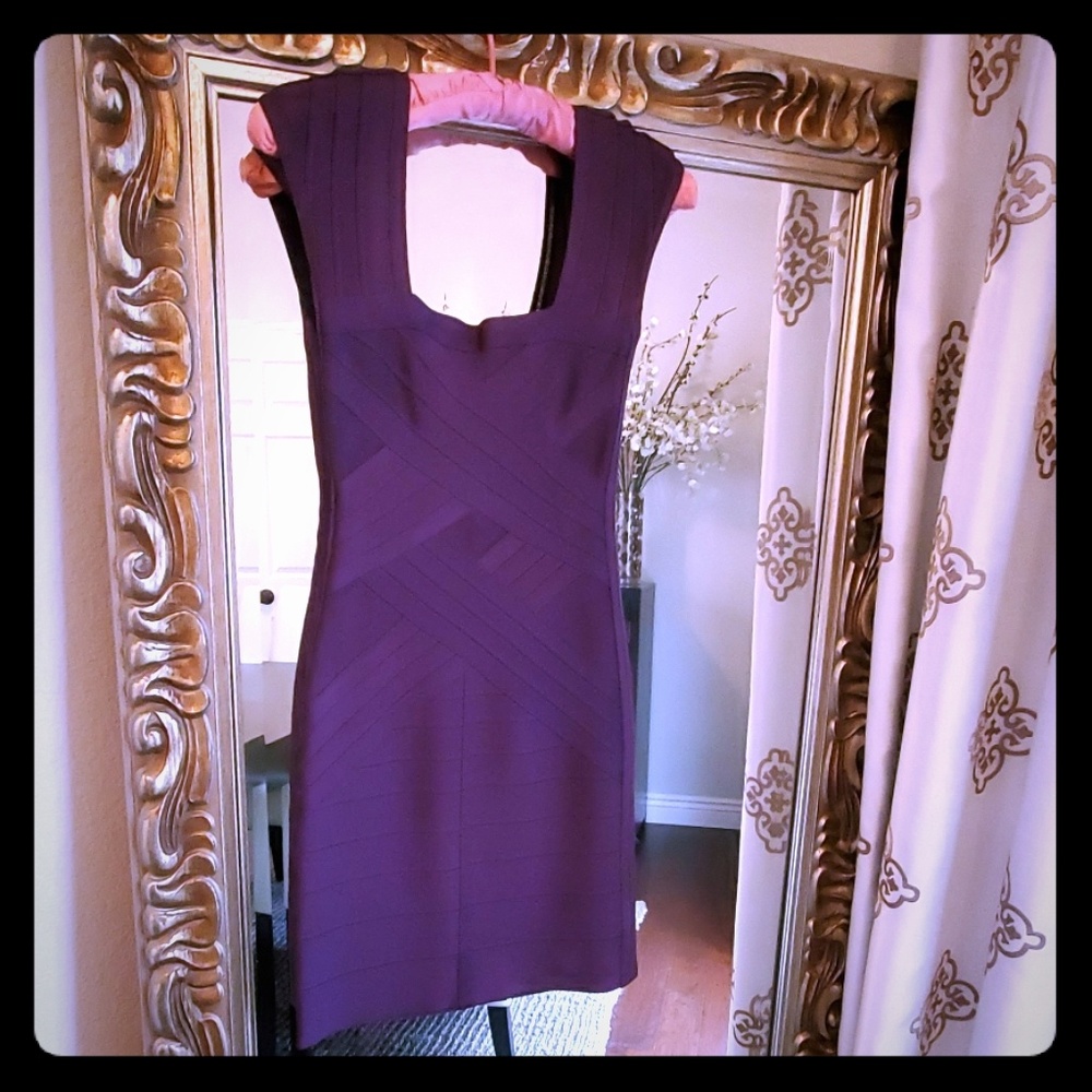 Herve Leger purple bandage dress with cap sleeves